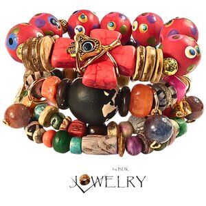 Handmade Boho Layered Stack Natural Stone & Gemstone Charm Bracelets